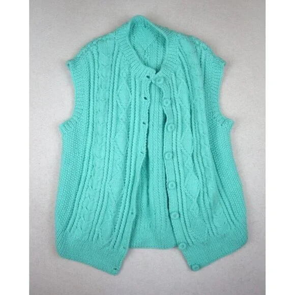 WOMEN'S GREEN SLEEVELESS SWEATER VEST - HANDMADE - SIZE S/M - Picture 2 of 4